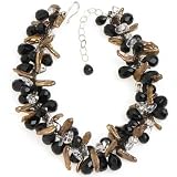 Agate, gold stick cultured fresh water pearl and crystal necklace