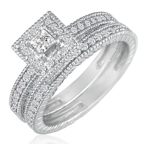 1/2ct Princess Diamond Bridal Set in 14k White Gold (GH I1)