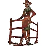 IMAGE OF Cowgirl Near Fence Metal Wall Art Western Décor
