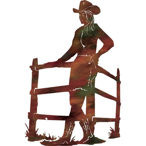 Cowgirl Near Fence Metal Wall Art Western Décor