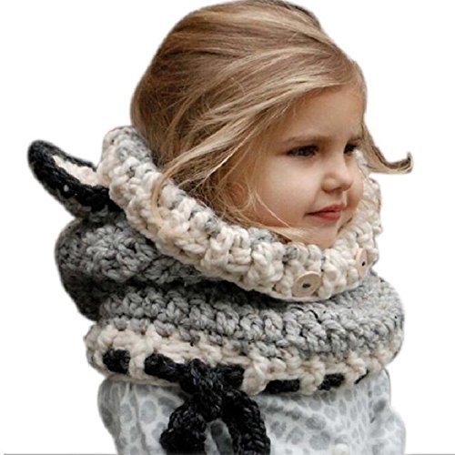 Imagen 2 de Frbelle® Gorro de Punto Invierno Esquí Montaña Campaña Diseño de Zorro Protección Sombreros Chale Capucha Bufunda Pasamontaña Beanie para Niños Unisexo de 3 a 9 años Grís