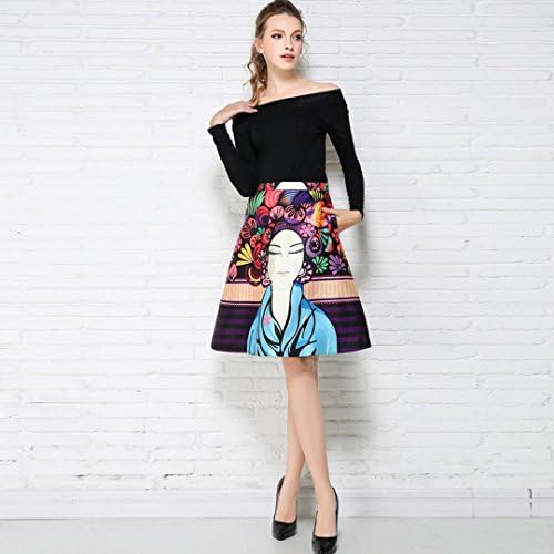 JjYy Women's Fashion Vintage Art Floral Printed A Line Flared Skirt