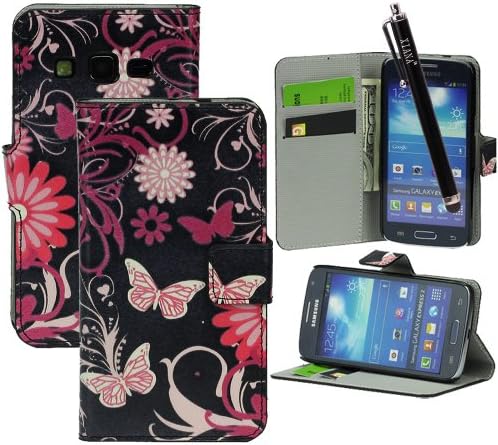 Galaxy Express 2 Case, XIANA Swirling Butterflies with Flowers Flip Magnet Wallet Leather Case Protector with Credit Card Slots and A Stylus Suitable For Samsung Galaxy Express 2 G3815