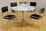 IMAGE OF 5pc White & Chrome Retro Round Table & Black Chairs Set