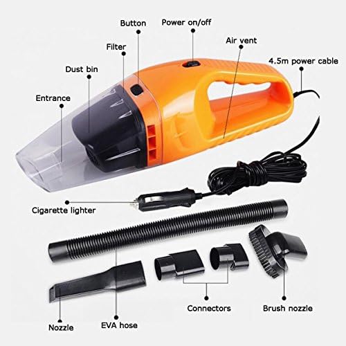 Aoeplus 12V 120W Handheld Wet Dry Dual-use Car Vacuum Cleaner Portable Dust Hand Cleaner Wet Dry Handheld Vacuum Cleaner 120W Wet Dry Car Use Vacuum Cleaner With Super Suction 5m Cable Orange