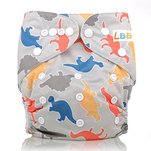 Reusable Washable Adjustable Snap Pocket Cloth Diapers, Printed Dinosaur