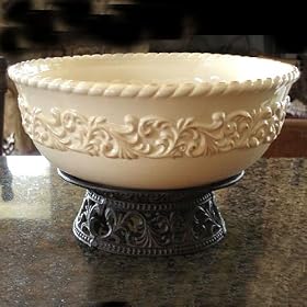 12in Serving Bowl w Metal Pedestal - Cream by Gracious Goods
