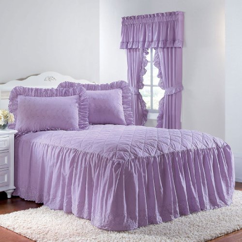 Brylane Home Eyelet Bedspread with Ruffle Bottom (LAVENDER,FULL)