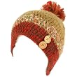 Handknit Handmade Winter Tight Knit Skull Button Ski Snow Beanie Pom Pom Brown