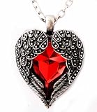 Silver Plated Angel Red Heart Guardian Angel Wing Crystal Cubic Zirconia Pendant Necklace
