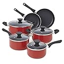 Cook N Home NC-00399 10-Piece Nonstick Cookware Set, Red