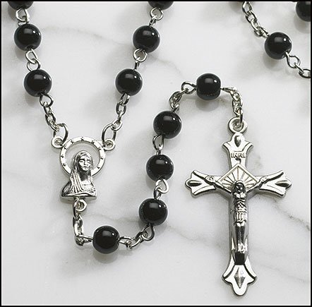 Blessed By Pope Benedit XVI Glass Beads Traditional Madonna centerpiece and crucifix Rosary in 5 colors, J-407Black