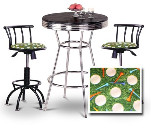 Chrome Bar Table & 2 Black Adjustable 24