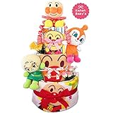 出産祝いに大人気！おむつケーキ アンパンマン・ドキンチャン 豪華4段ウォッシュタオル・フェイスタオルセット/赤ちゃんの内祝い・誕生日プレゼント ダイパーケーキ (パンパースM31枚 （1歳のお誕生日プ