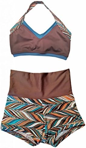 2 Pc High Waisted Dance Short Set With Lined Halter Top for Women and Teens