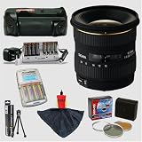 Sigma 10-20mm f/4-5.6 EX DC HSM Wide Angle Lens & Opteka Battery Pack Grip & 12 AA Batteries with Chargers (32400 mAh Total) & Filters & Accessories for Sony Alpha DSLR-A100K DSLR-A100 Digital SLR Camera