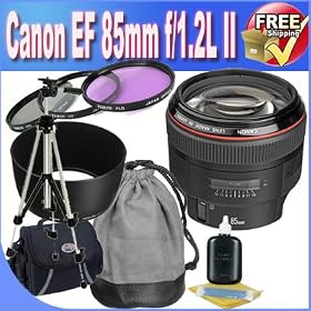 Canon EF 85mm f1.2L II USM Lens + Lens Case + 72mm 3 Piece Professional Filter Kit + Professional Full Size Tripod + Shock Proof Deluxe SLR Case + Lens & Camera Cleaning Kit!!