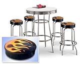 Four Flame Print Vinyl Bar Stools Barstools with White Bistro Bar Pub Table ....