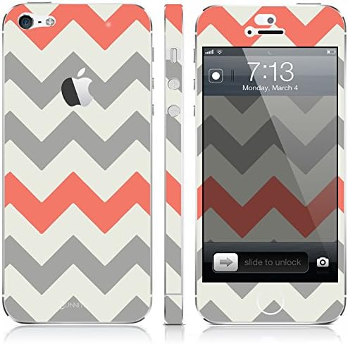 UnnitoTM iPhone 5 / 5S Skin [Full Body] *90 Day Warranty* Protective Vinyl Decal Cover [Custom] Wrap Sticker (Chevron Grey Coral)