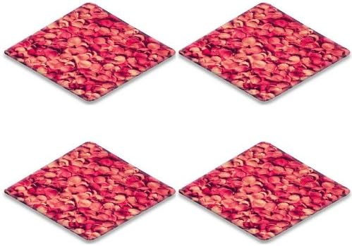 Flowers Pink Flower Petals Roses Square Coaster (4 Piece) Set Fabric Rubber 5 Inch Size Liil Coaster Cup Mug Can Water Bottle Drink Coasters Stain Resistance Collector Kit Kitchen Table Top Desk