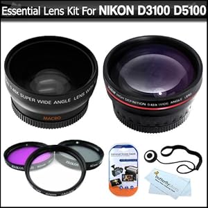 Essential Lens Kit For Nikon D3100 D5100 Digital SLR Camera Which Have Any Of These (18-55mm, 55-200mm, 50mm) Nikon Lenses Includes HD Wide Angle lens w/ Macro + HD 2X Telephoto Lens + Multi-Coated 3pc Filter Kit (UV-CPL-FLD) + Lens Cap Keeper + More Essential Lens Kit For Nikon D3100 D5100 Digital SLR Camera Which Have Any Of These (18-55mm, 55-200mm, 50mm) Nikon Lenses Includes HD Wide Angle lens w/ Macro + HD 2X Telephoto Lens + Multi-Coated 3pc Filter Kit (UV-CPL-FLD) + Lens Cap Keeper + More