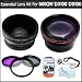 Essential Lens Kit For Nikon D3100 D5100 Digital SLR Camera Which Have Any Of These (18-55mm, 55-200mm, 50mm) Nikon Lenses Includes HD Wide Angle lens w/ Macro + HD 2X Telephoto Lens + Multi-Coated 3pc Filter Kit (UV-CPL-FLD) + Lens Cap Keeper + More