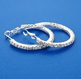 Stainless Steel Hoop Earrings - 35 MM - With Crystals