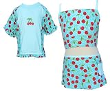 MaxOut UPF 50+, UV Protective Girl's 3 PC Outfit: Short Sleeve Solid/Print Rashguard (Swim Shirt) and Bikini and Built-in Skirt