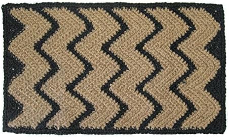 Jute Hall Rug or Runner w/ Black Chevron Stripes - Hand Crocheted - 1.5' x 2.5'
