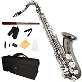 Cecilio 2Series TS-280BNN Black Nickel Plated B Flat Tenor Saxophone w/ Nickel Plated Keys + Case, Mouthpiece, 11 Reeds, & More