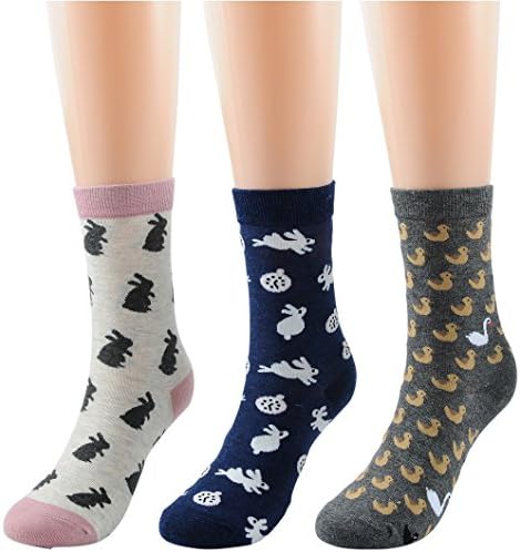 Eanana Women's Cartoon Rabbit And Duck Comfy Crew Socks 3 Pairs
