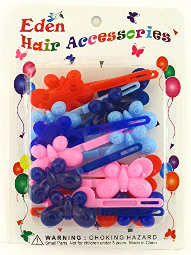 Eden Girls Self Hinge Plastic Butterfly Hair Barrettes - 18 Pcs.