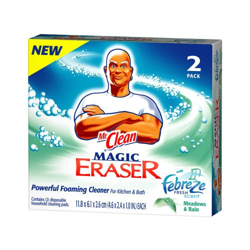 Mr. Clean Magic Eraser Foaming Cleaner Cleaning Pads, Febreze Fresh Scent Meadows & Rain, 2-Count Boxes (Pack of 6)