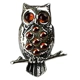 Certified Genuine Amber and Sterling Silver Owl Pin