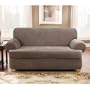Taupe Stretch Pique 2 Piece T Cushion Sofa Cover