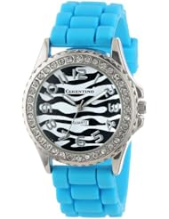 Cerentino Womens CR103-TQ  Turquoise Silicone Rubber Zebra Print Dial Watch