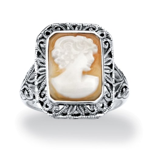 PalmBeach Jewelry Genuine Shell Cameo Sterling Silver Antique-Finish Ring
