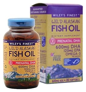 Wiley's Finest - Wild Alaskan Fish Oil: Prenatal DHA 600mg DHA - Omega 3 Supplement - 180 Softgels