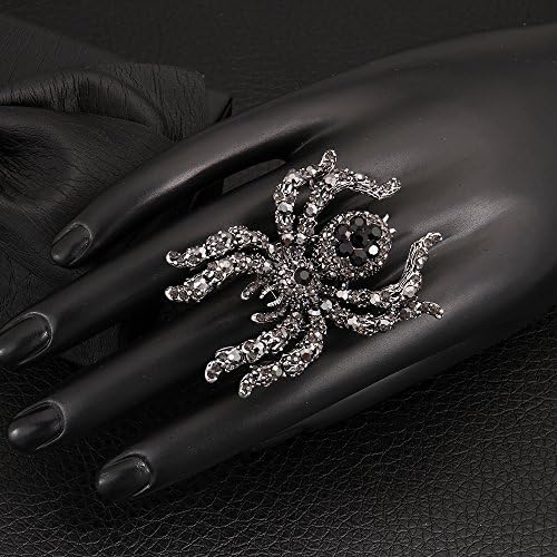 JXJALFQ Halloween Creepy Crystal Rhinestone Spider Adjustable Ring Charms Jewelry Party Gifts