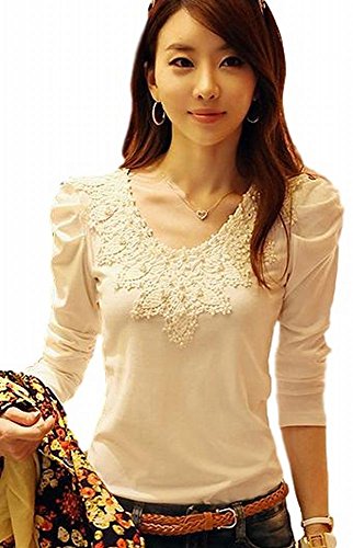 （アピリシェイト）appre-ciate レディース Tシャツ カットソー 長袖 白 黒 オフィス インナー ビジュー付き レース 花柄 フラワー