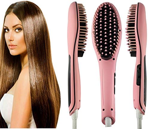 Wave Of Beauty LCD Hair Straightening Brush, LED Straightener Evenly Heated Professional Ceramic Iron Style Hairbrush, Detangles, Straightens and Massages in Just 30-60 Seconds (Pink/Black+Pink TIps)