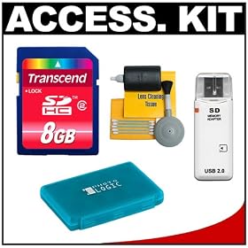 Transcend 8GB Class 2 High Capacity SecureDigital SDHC Card with USB 2.0 Card Reader + Universal Memory Card Case + 5 Piece Cleaning Kit Transcend 8GB Class 2 High-Capacity SecureDigital SDHC Card with USB 2.0 Card Reader + Universal Memory Card Case + 5-Piece Cleaning Kit