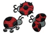 3 er Set Marienkäfer 4,3 cm * 3 cm BÜGELBILD AUFNÄHER APPLIKATION Kinder Insekt Käfer Fügel KleeBlatt Glück Käfer rot schwarz Punkte Patch