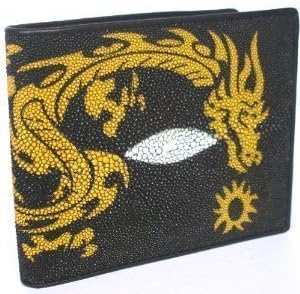 100 % Genuine Stingray Leather Bifold Men's Wallet with Beautiful Dragon from Thailand
