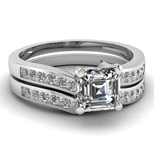 Sparkly 0.60 Ct Asscher Cut Diamond Engagement Wedding Rings Channel Set E-Color 14K