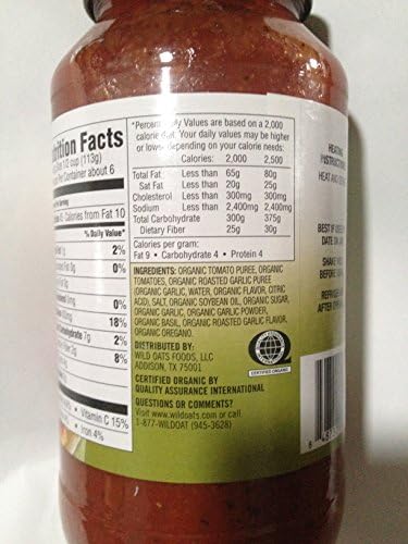 Wild Oats Organic Roasted Garlic Pasta Sauce, 25 Oz Jar, (Pack of 2)