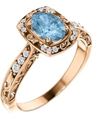 18K Rose Gold 7.00x5.00mm Oval Cut Sky Blue Topaz and Diamond Ring -- LIFETIME WARRANTY