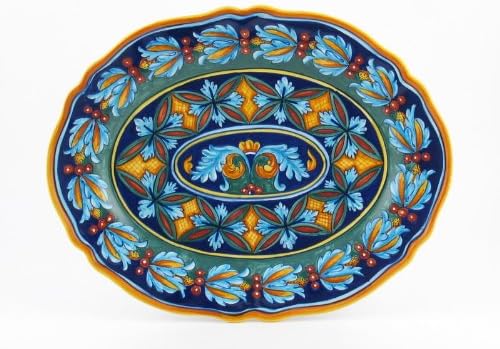 Hand Painted Italian Ceramic Oval Platter Full Decoration Geometrico 39E - Handmade in Deruta