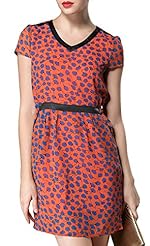 V-neck General Print Above the Knee Silk Summer  Dress