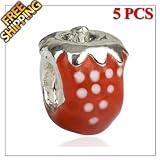 1 Buy = 5PCS Enamel and Silver Plated Alloy Charm Beads, High Quality With Sterling 925 Silver Brightness, Matching Lampwork Murano Glass Beads for European Style Bracelets and Necklaces, Well Compatible with Pandora, Troll, Biagi, Caprice, Dione Beads